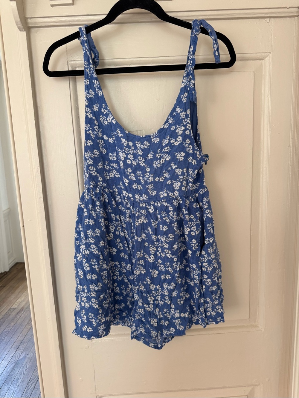 Pink Lily Blue romper with White floral Print